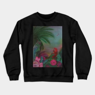 RAINBOW TROPICAL PARROT MACAW DECO POSTER ART PRINT PALM EXOTIC DESIGN BIRDS Crewneck Sweatshirt